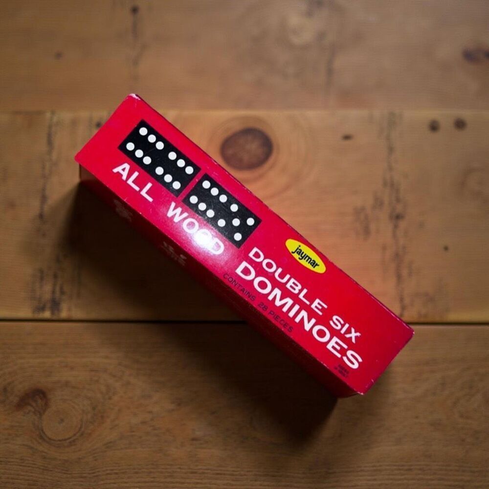 Vintage 1970s Jaymar Double Six All Wood Dominoes 28 Pc Set